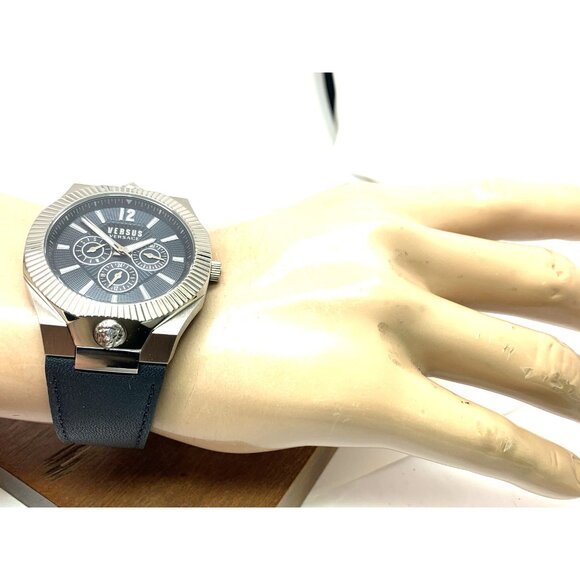 Versus by Versace Mens Watch VSP1P1121 Quartz Blue Gray Dial Silver Leather 42mm - Picture 4 of 14